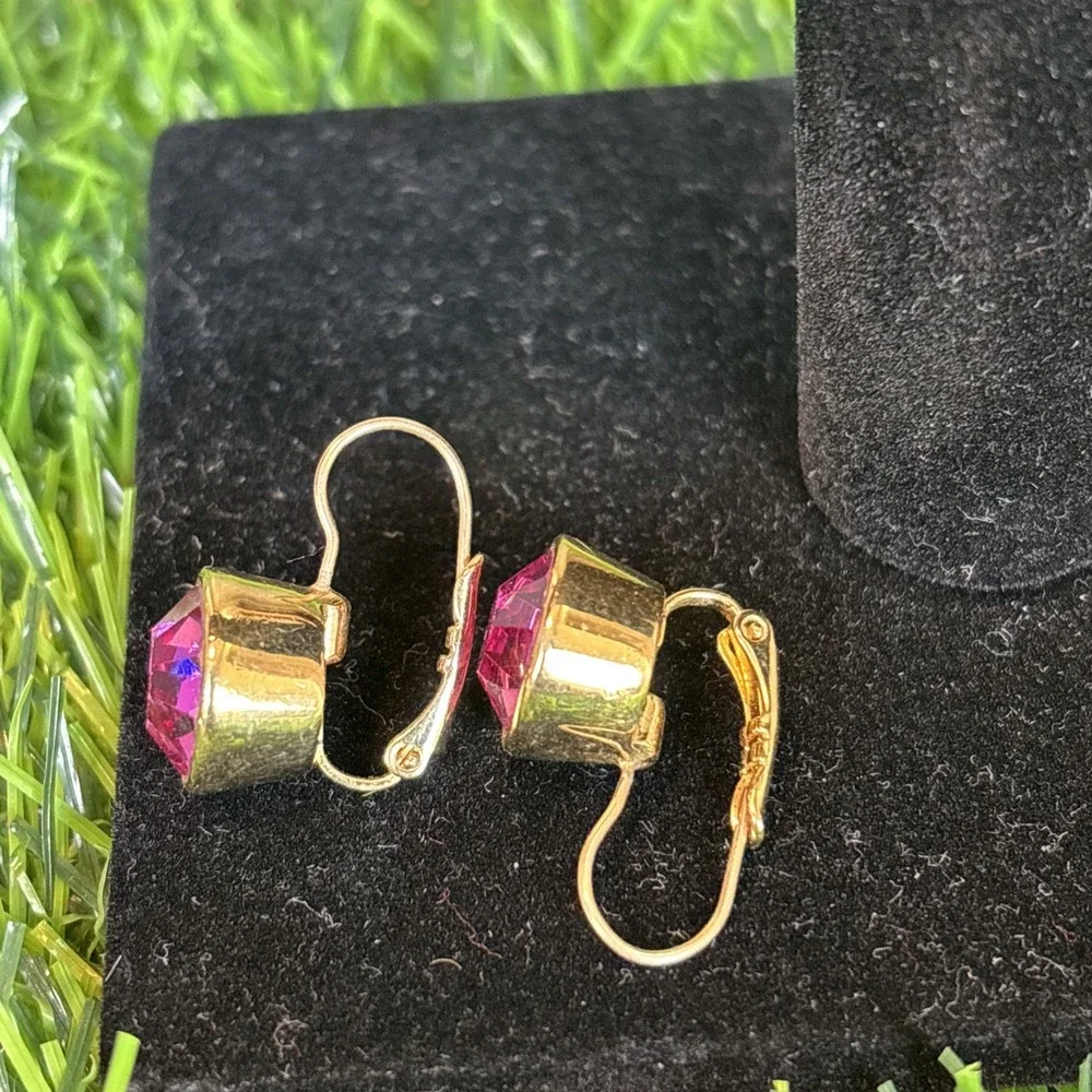 Vintage Style Pink‎ Rhinestone Cufflinks Gold Tone Round Faceted